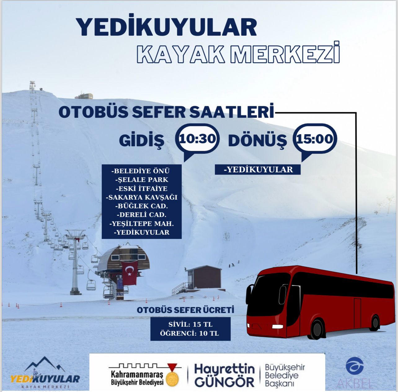 Yedikuyular Kayak Merkezine Otobüs Seferi Başladı
